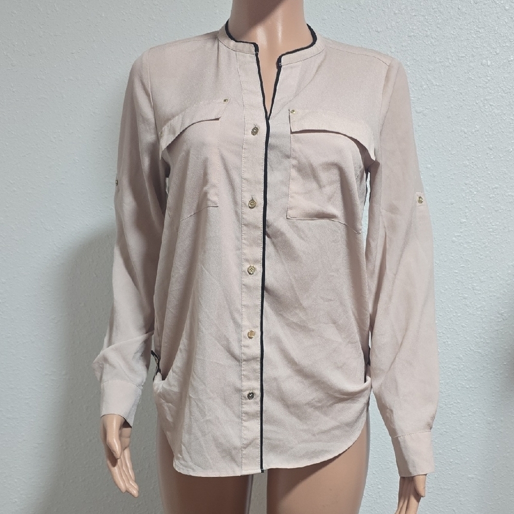 Calvin Klein Beige Blouse with Black Trim